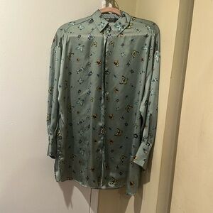 Zara butterfly and beetles satin button down blouse size S